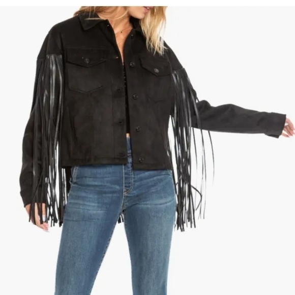 Juicy Couture Black Button-Up Fringe Jacket - Picture 3 of 9